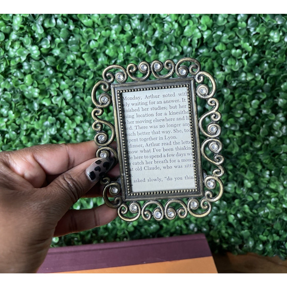 Silver Jeweled Picture Frame Holds 2x3 Photo Mini Frame Miniature Vintage Shelf - Picture 2 of 5